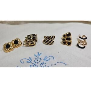 Five pair Designer Inspired Vintage Gold Tone & Black Enamel Earrings